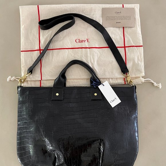 Clare V Handbags - CLARE V. VIVIER LEATHER ALLIGATOR MESSENGER CROSSBODY HANDLE BAG TOTE SATCHEL